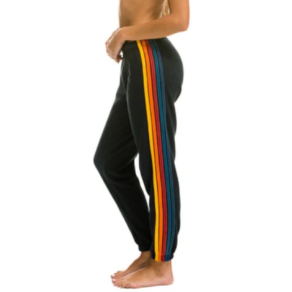 Aviator Nation Five Stripe Sweatpants Charcoal Dark Grey Rainbow Size M